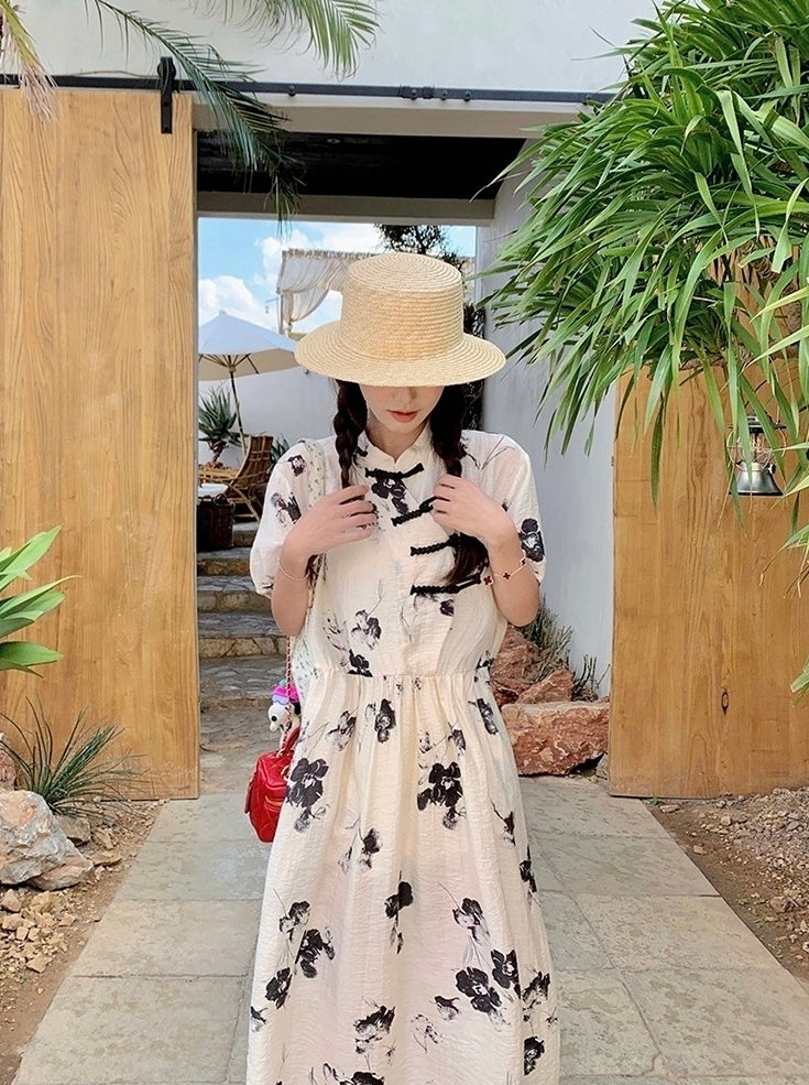 Elegant Floral Vintage Style Midi Dress