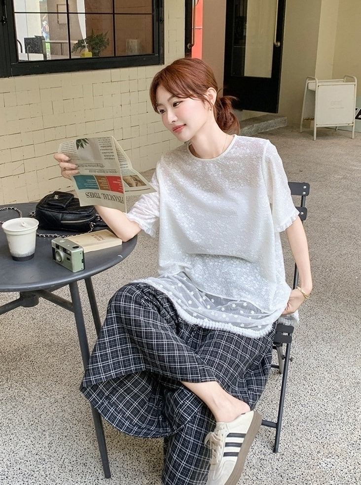 Elegant French Lace Top And Wide Leg Pants Set