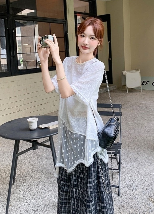 Elegant French Lace Top And Wide Leg Pants Set