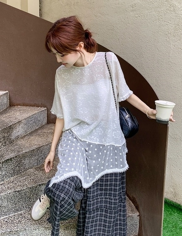 Elegant French Lace Top And Wide Leg Pants Set