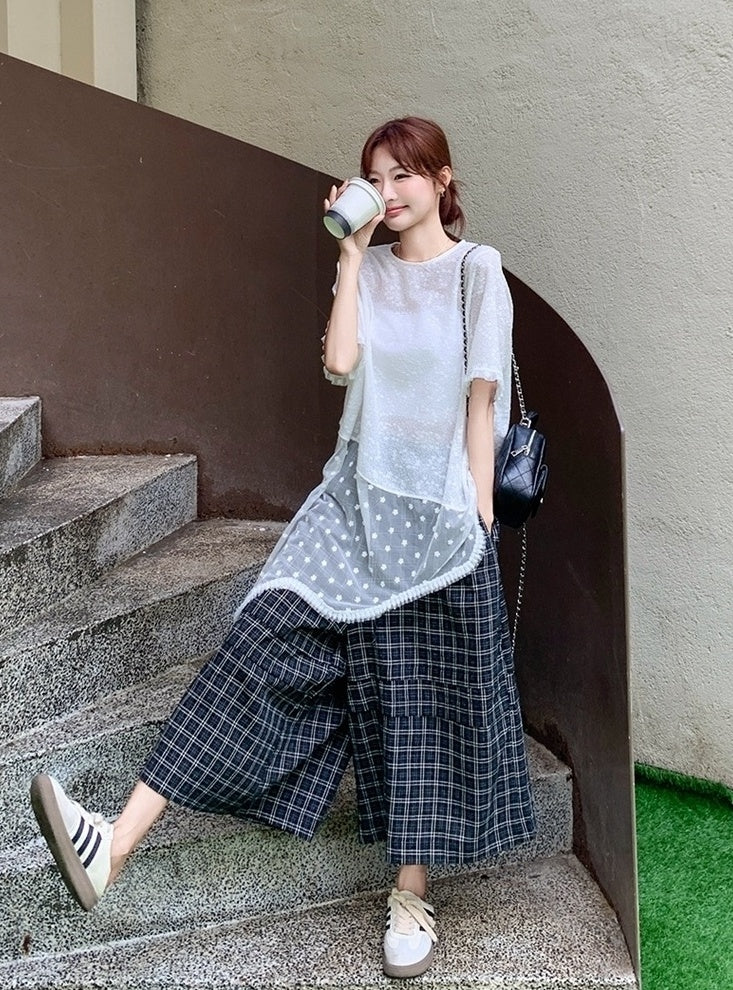Elegant French Lace Top And Wide Leg Pants Set