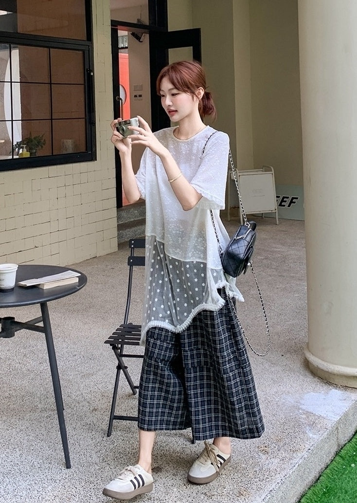 Elegant French Lace Top And Wide Leg Pants Set