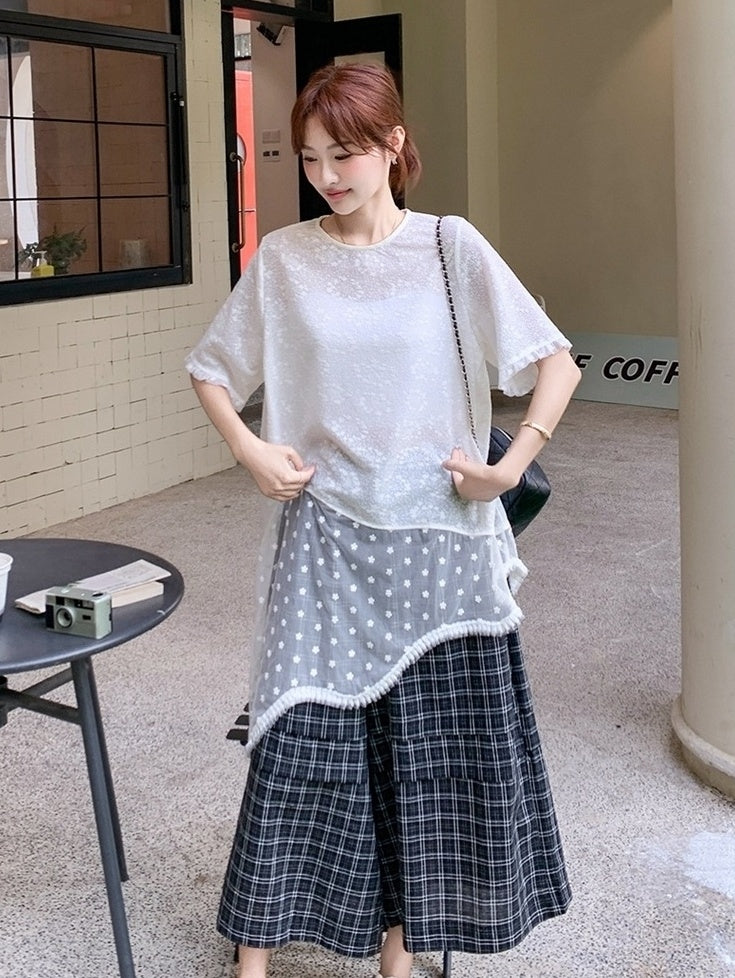 Elegant French Lace Top And Wide Leg Pants Set