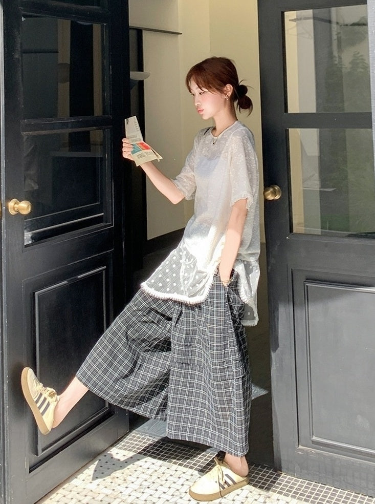 Elegant French Lace Top And Wide Leg Pants Set