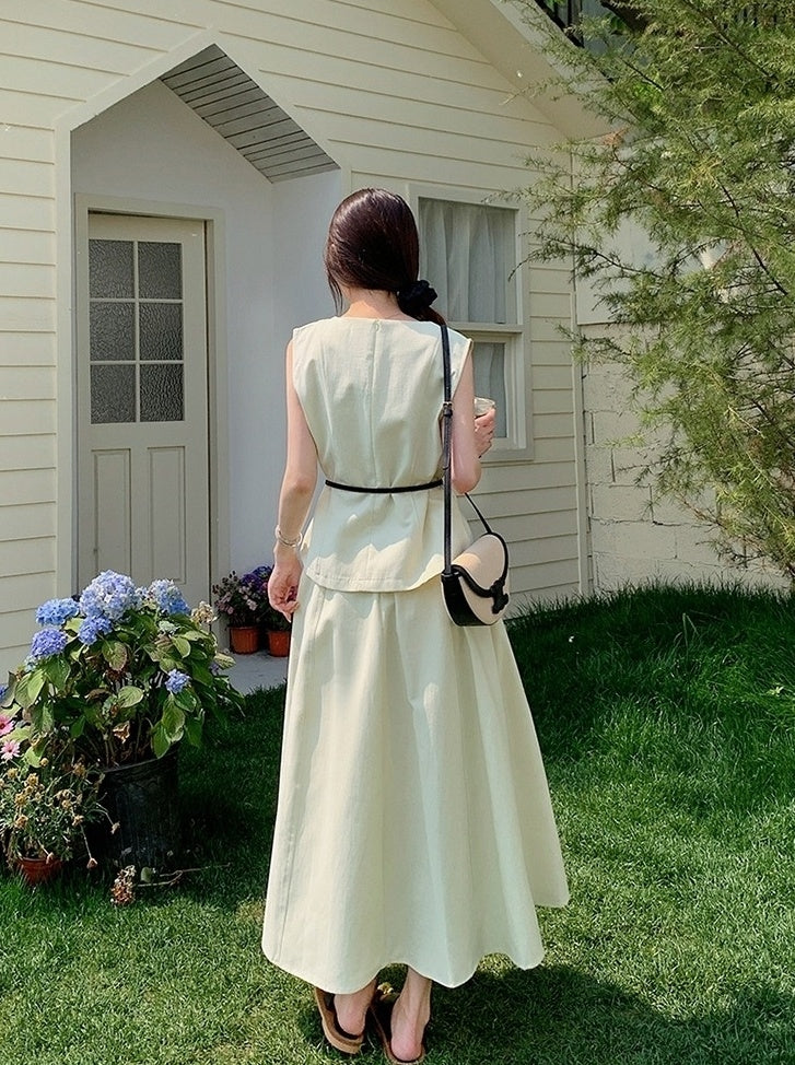 Elegant French Style Sleeveless Skirt Set