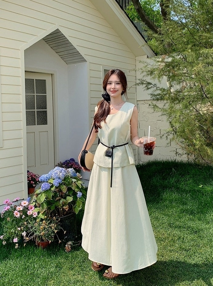 Elegant French Style Sleeveless Skirt Set