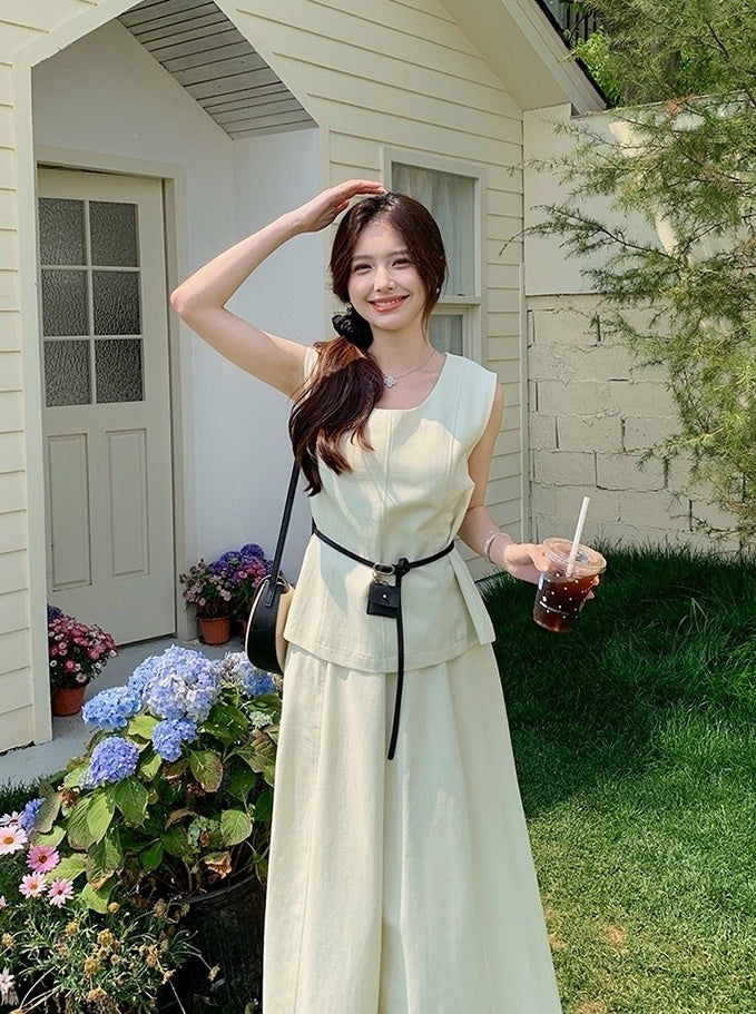 Elegant French Style Sleeveless Skirt Set