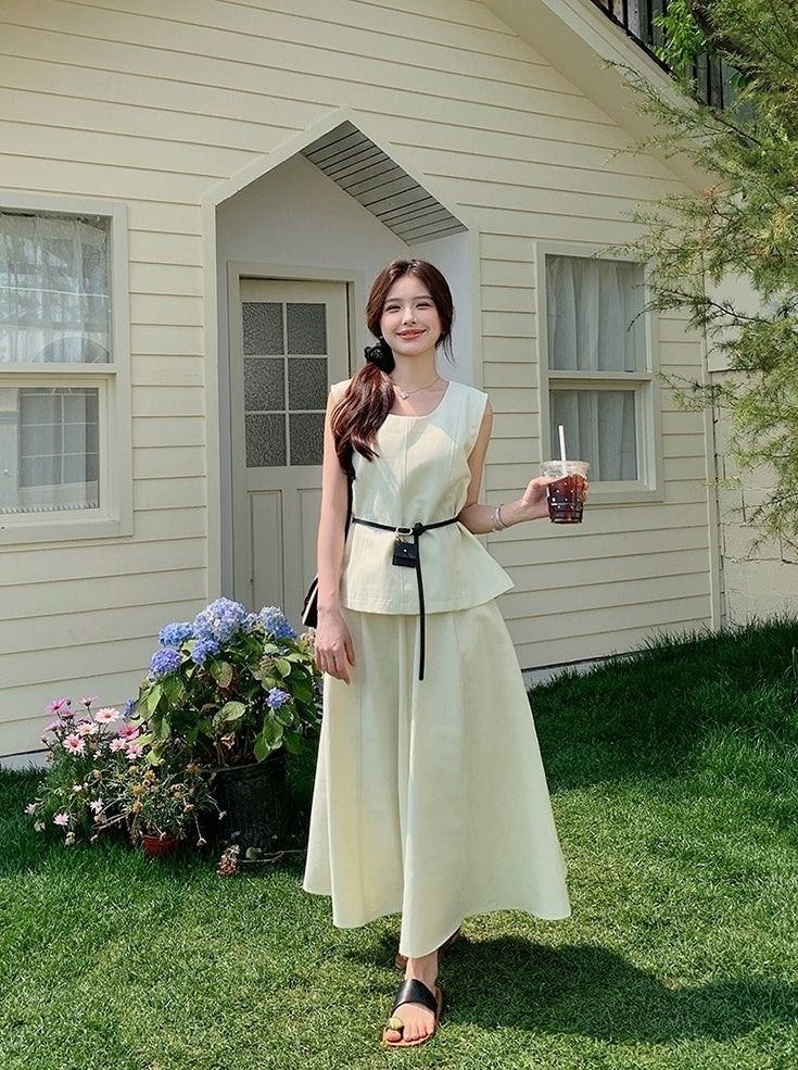 Elegant French Style Sleeveless Skirt Set