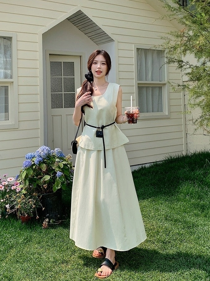 Elegant French Style Sleeveless Skirt Set
