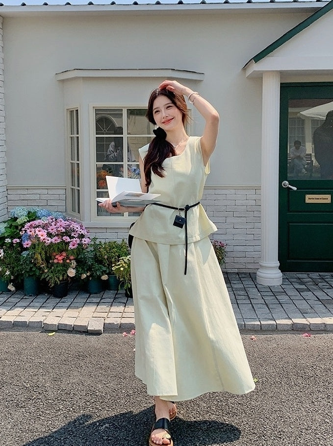 Elegant French Style Sleeveless Skirt Set