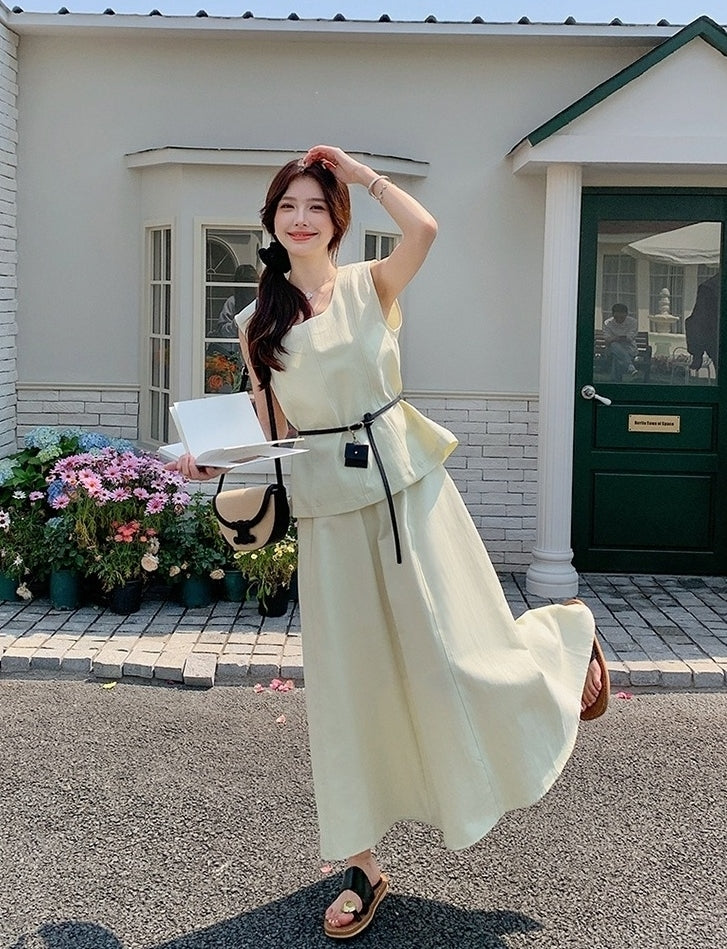 Elegant French Style Sleeveless Skirt Set