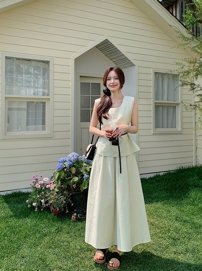 Elegant French Style Sleeveless Skirt Set