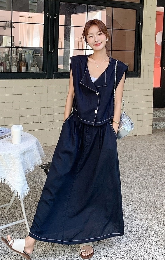 Elegant French Style Sleeveless Skirt Set