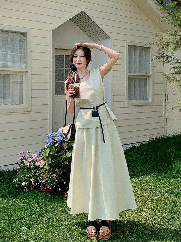 Elegant French Style Sleeveless Skirt Set