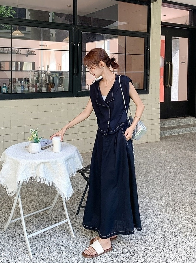 Elegant French Style Sleeveless Skirt Set