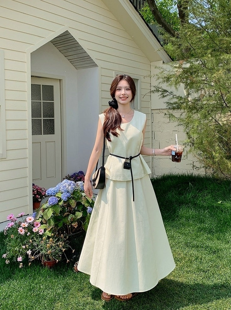 Elegant French Style Sleeveless Skirt Set