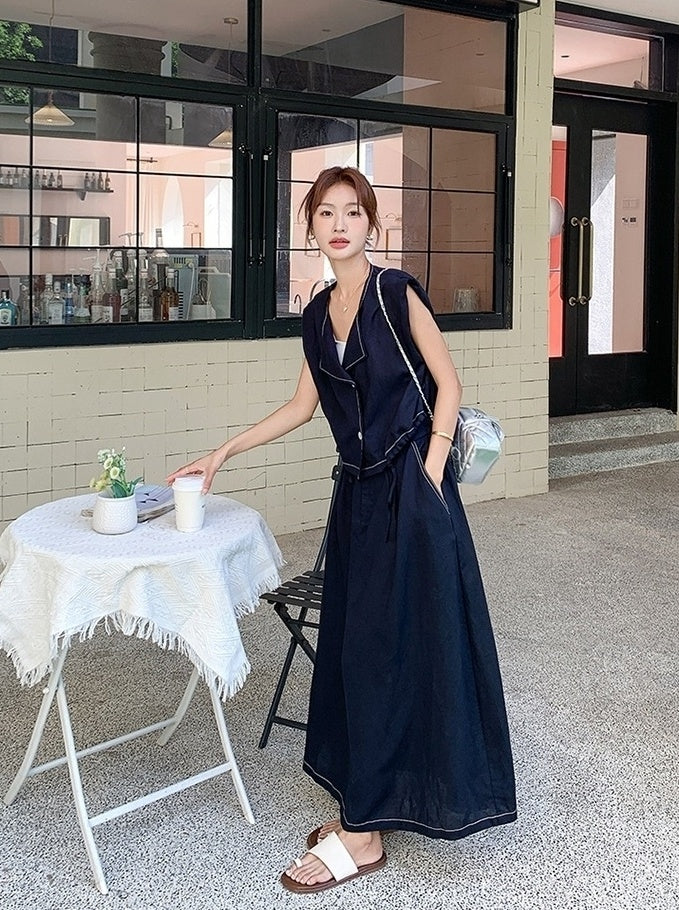 Elegant French Style Sleeveless Skirt Set