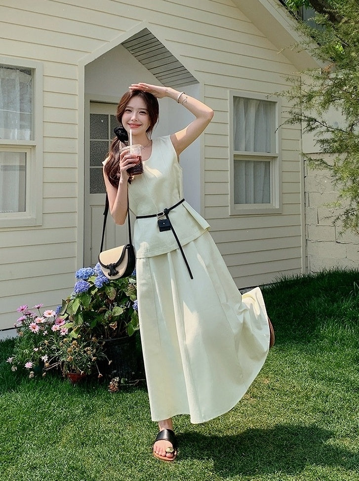 Elegant French Style Sleeveless Skirt Set