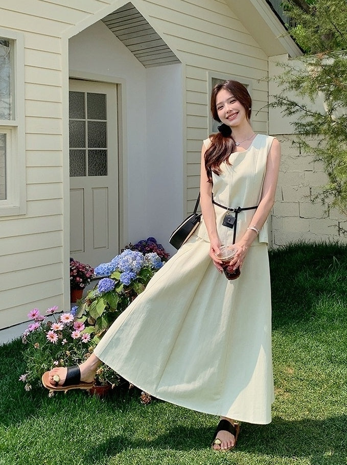 Elegant French Style Sleeveless Skirt Set