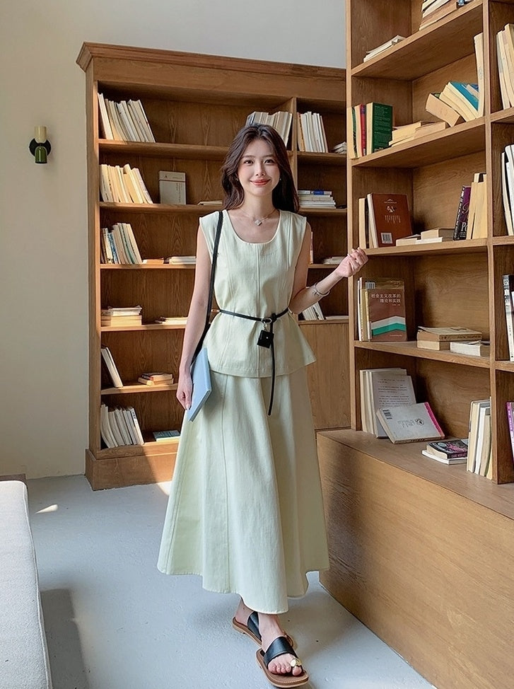 Elegant French Style Sleeveless Skirt Set