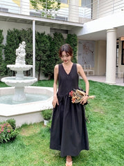 Elegant French Style V Neck Waist Maxi Dress