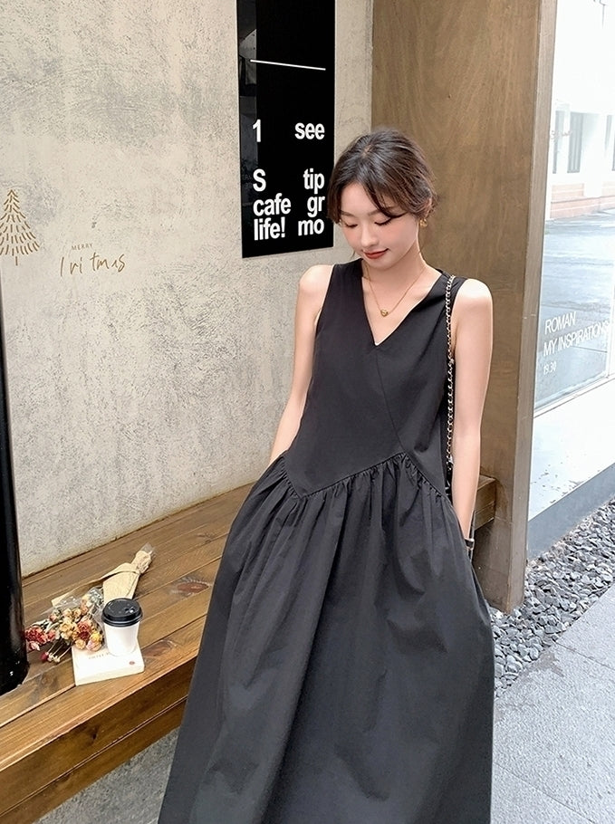 Elegant French Style V Neck Waist Maxi Dress