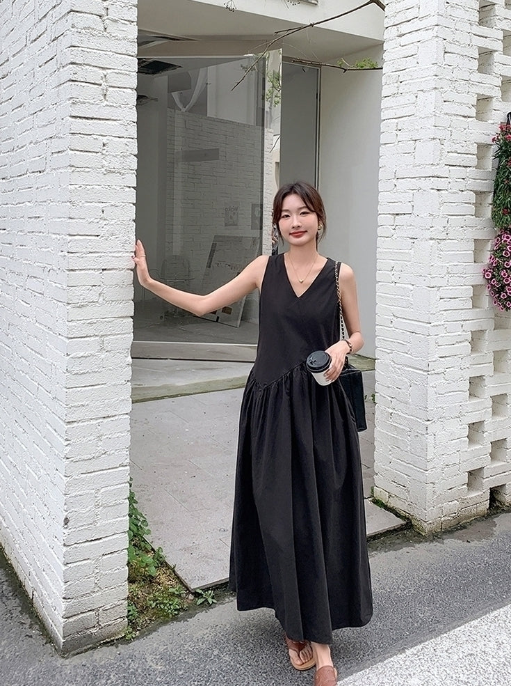 Elegant French Style V Neck Waist Maxi Dress