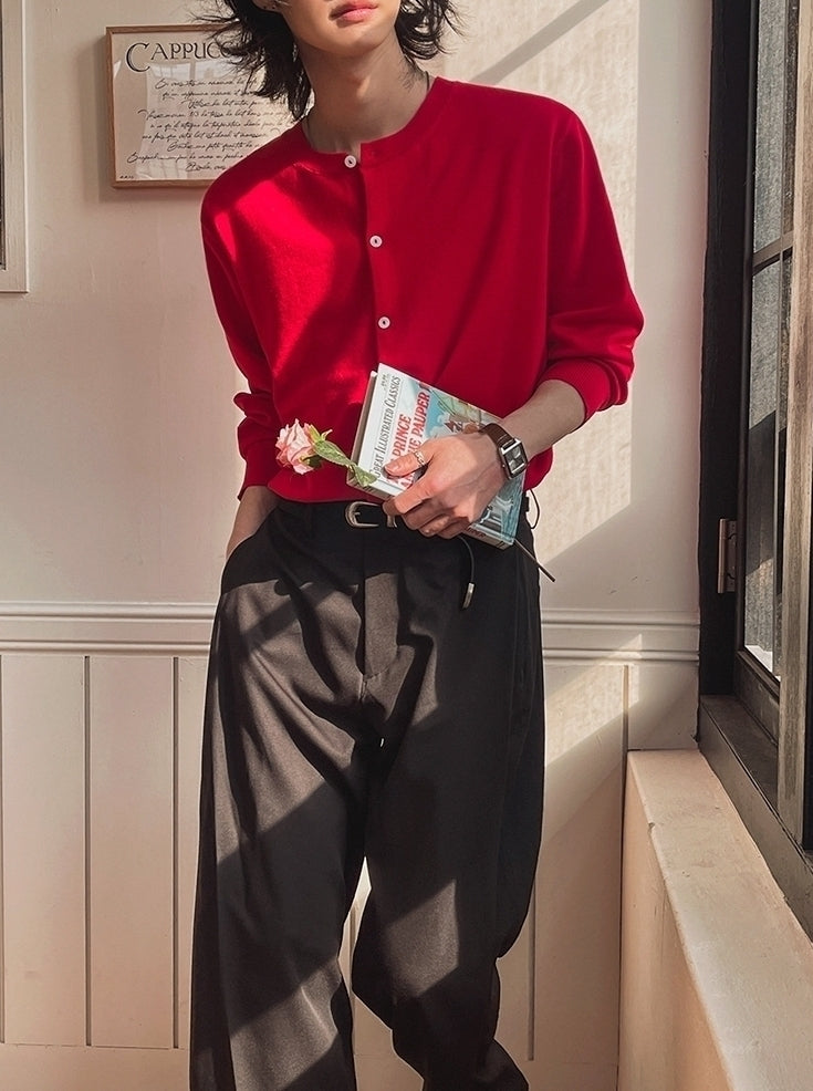 Elegant Knit Cardigan Casual Crewneck Sweater
