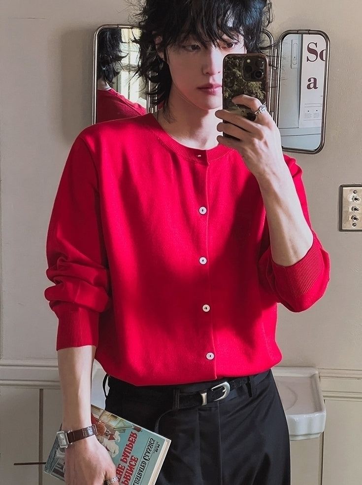 Elegant Knit Cardigan Casual Crewneck Sweater
