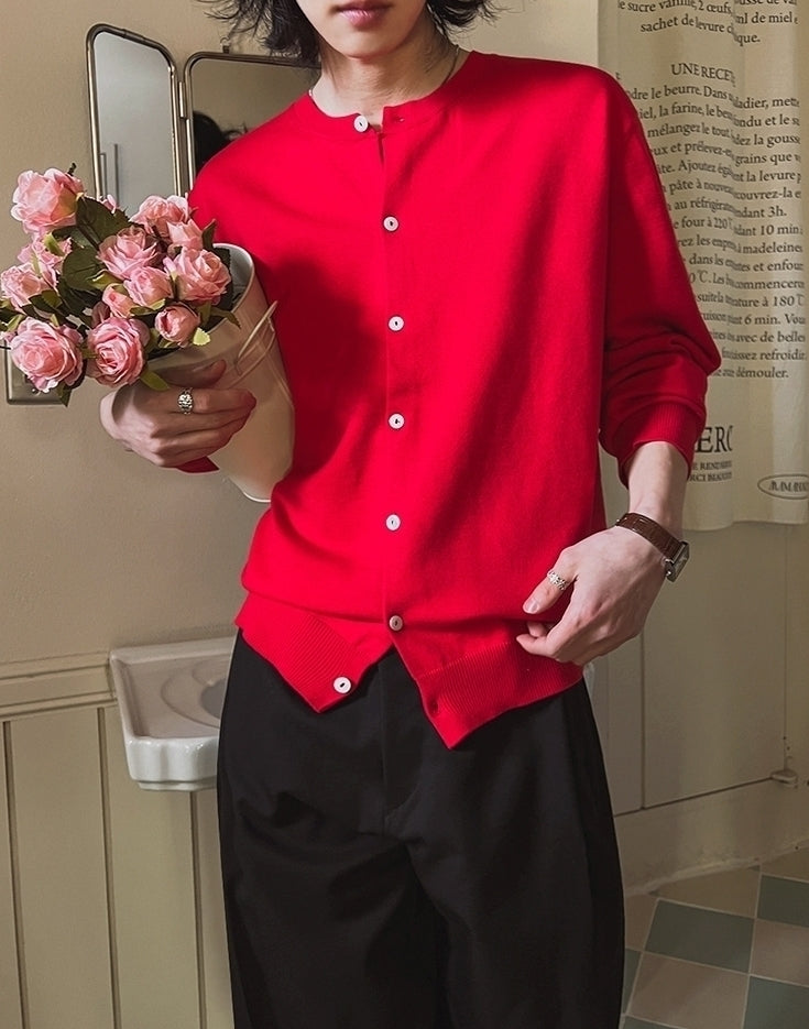 Elegant Knit Cardigan Casual Crewneck Sweater