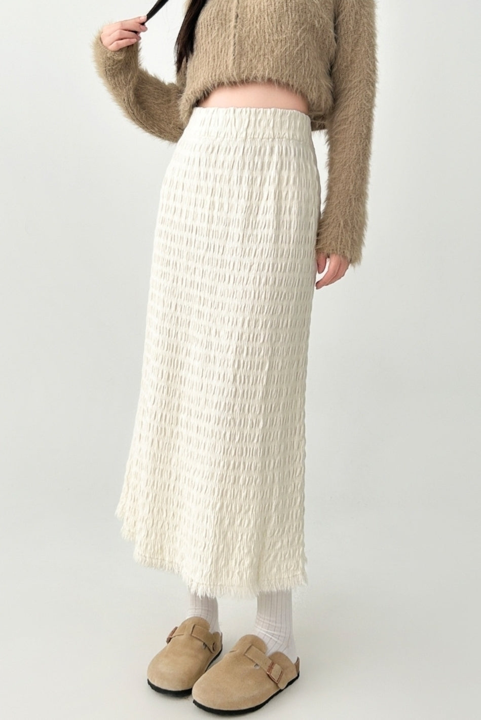 Elegant Knit Pleated High Waist Midi Skirt