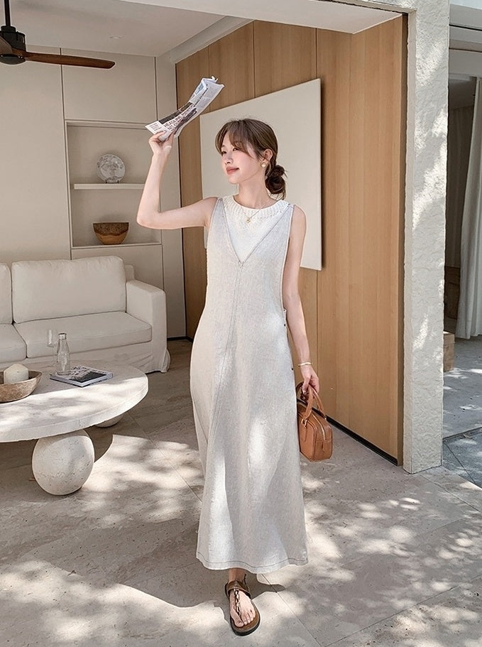 Elegant Korean Style Suspender Maxi Dress