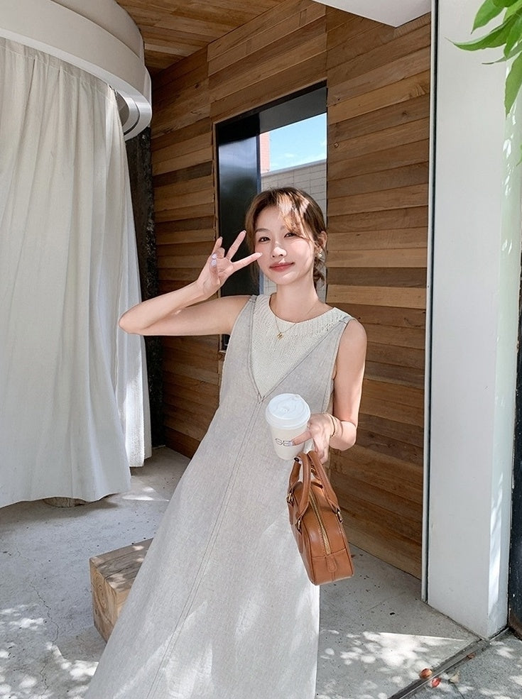 Elegant Korean Style Suspender Maxi Dress