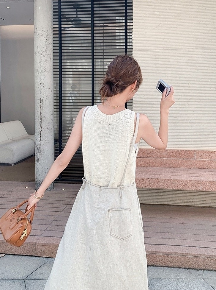 Elegant Korean Style Suspender Maxi Dress
