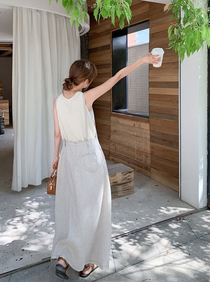 Elegant Korean Style Suspender Maxi Dress