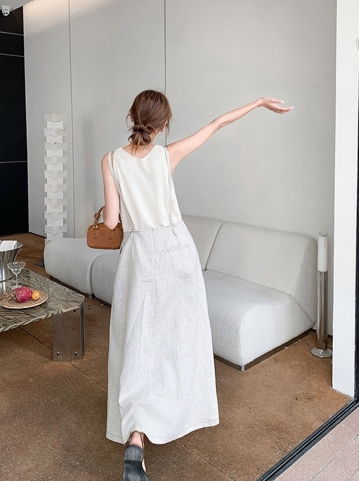 Elegant Korean Style Suspender Maxi Dress