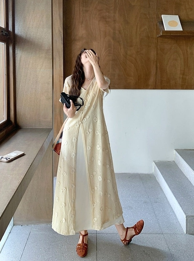 Elegant Lace Cardigan And Dress Set