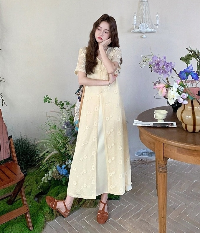 Elegant Lace Cardigan And Dress Set