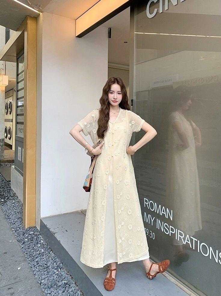 Elegant Lace Cardigan And Dress Set