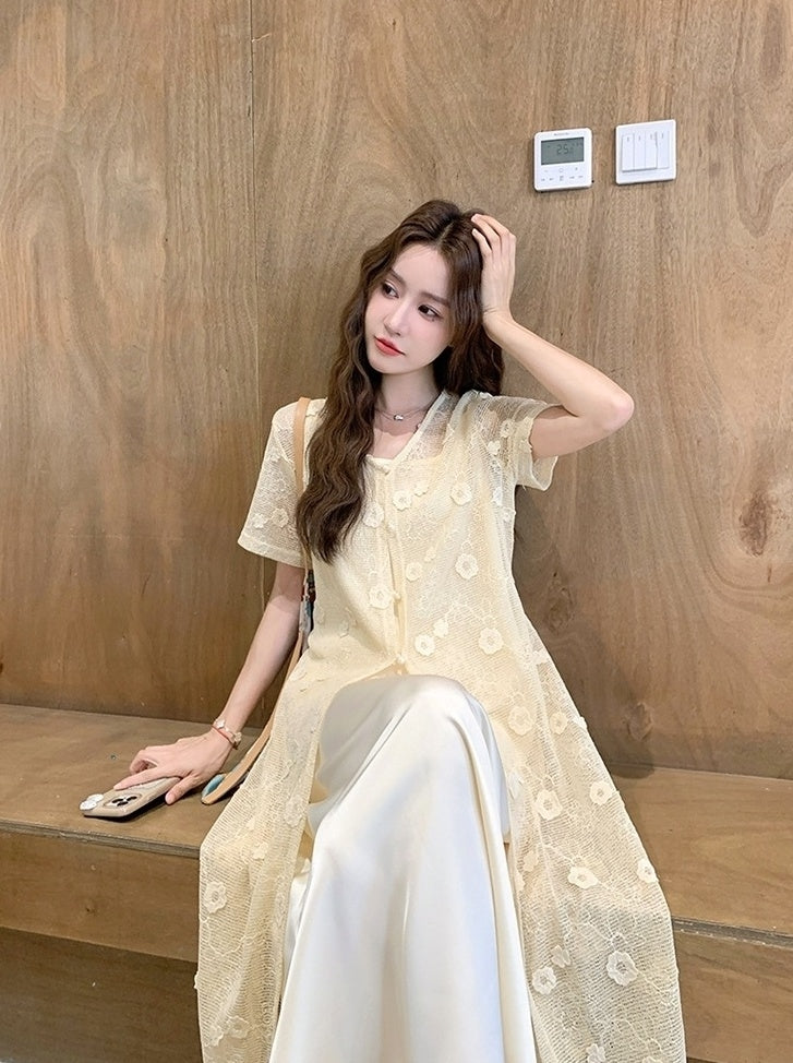 Elegant Lace Cardigan And Dress Set
