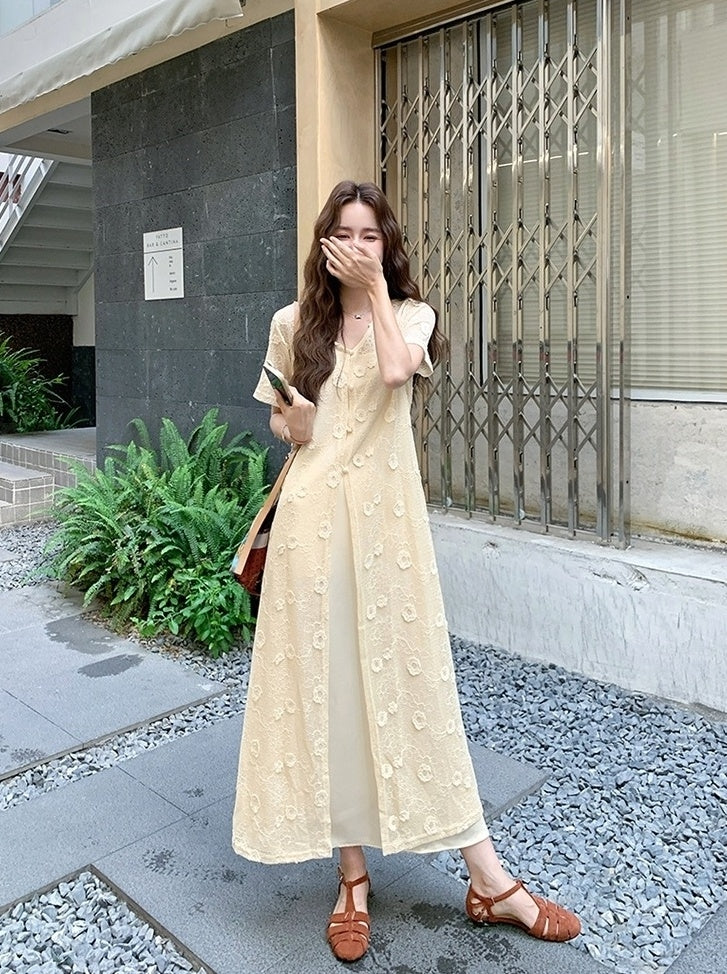 Elegant Lace Cardigan And Dress Set