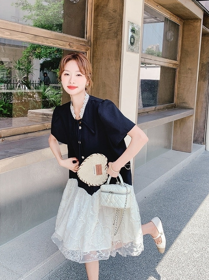 Elegant Lace Patchwork Midi Dress Summer Collection