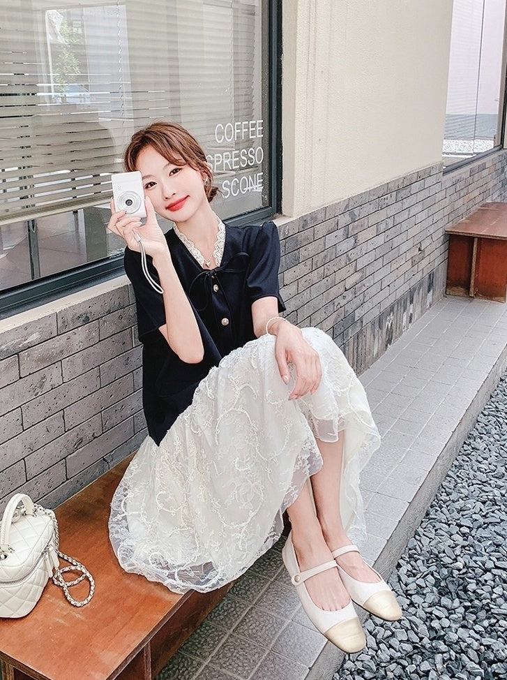 Elegant Lace Patchwork Midi Dress Summer Collection