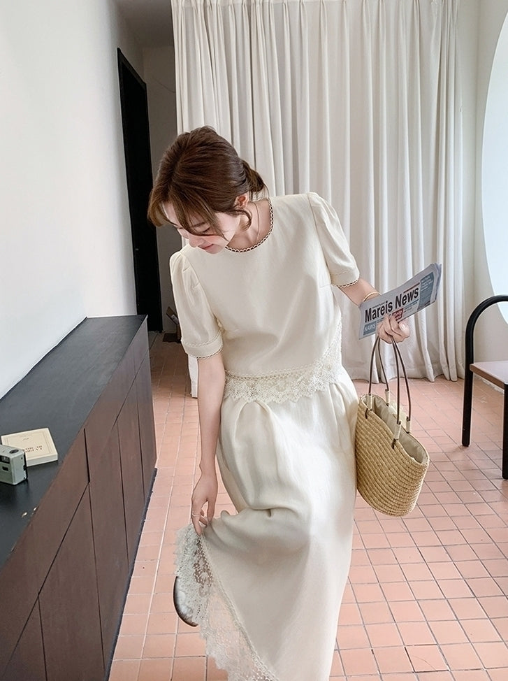 Elegant Lace Patchwork Top And Skirt Set