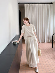 Elegant Lace Patchwork Top And Skirt Set