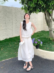 Elegant Lace Vest And Skirt Fashion Set