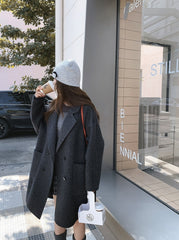 Elegant Lapel Coat Slim Fit Mid Length