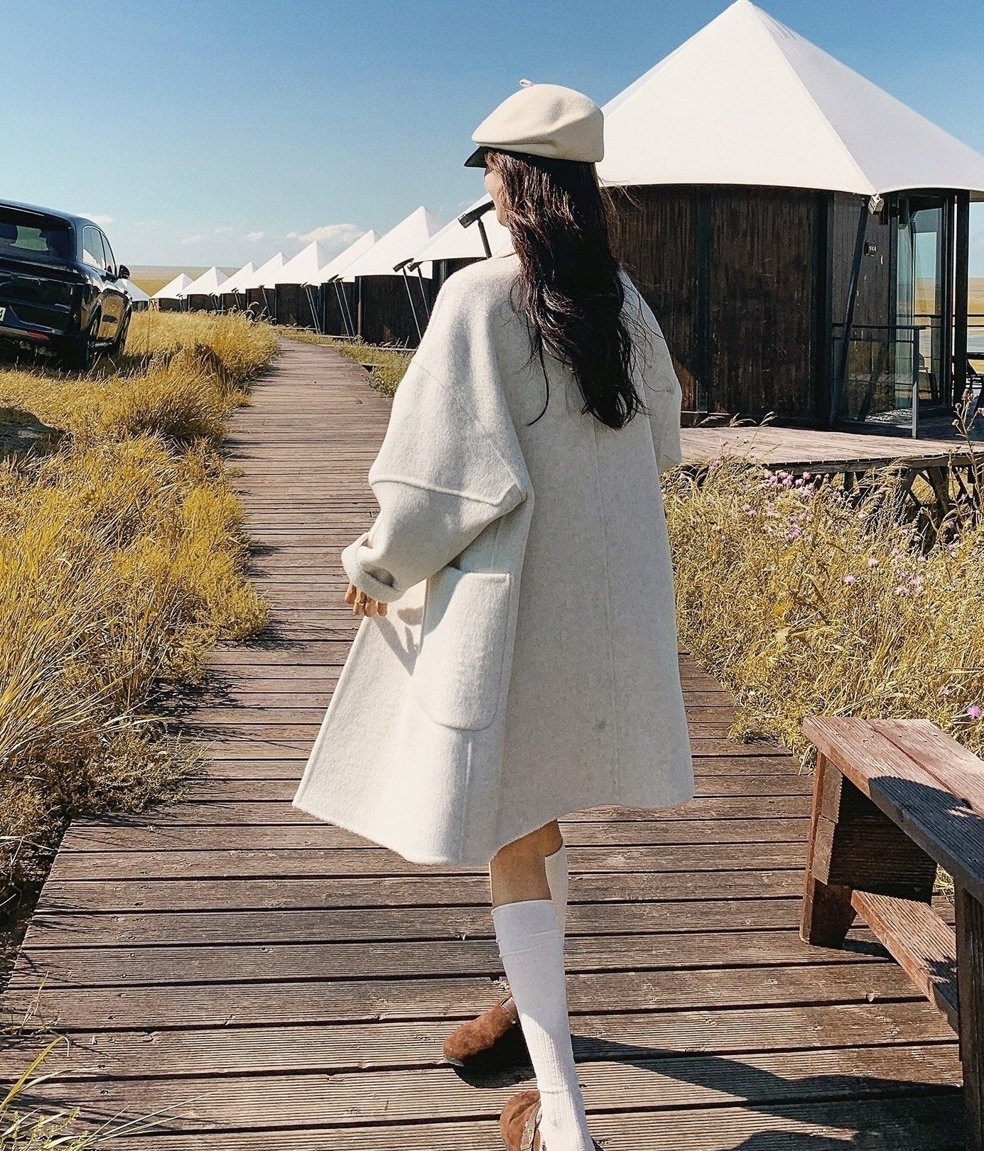 Elegant Lapel Coat Slim Fit Mid Length