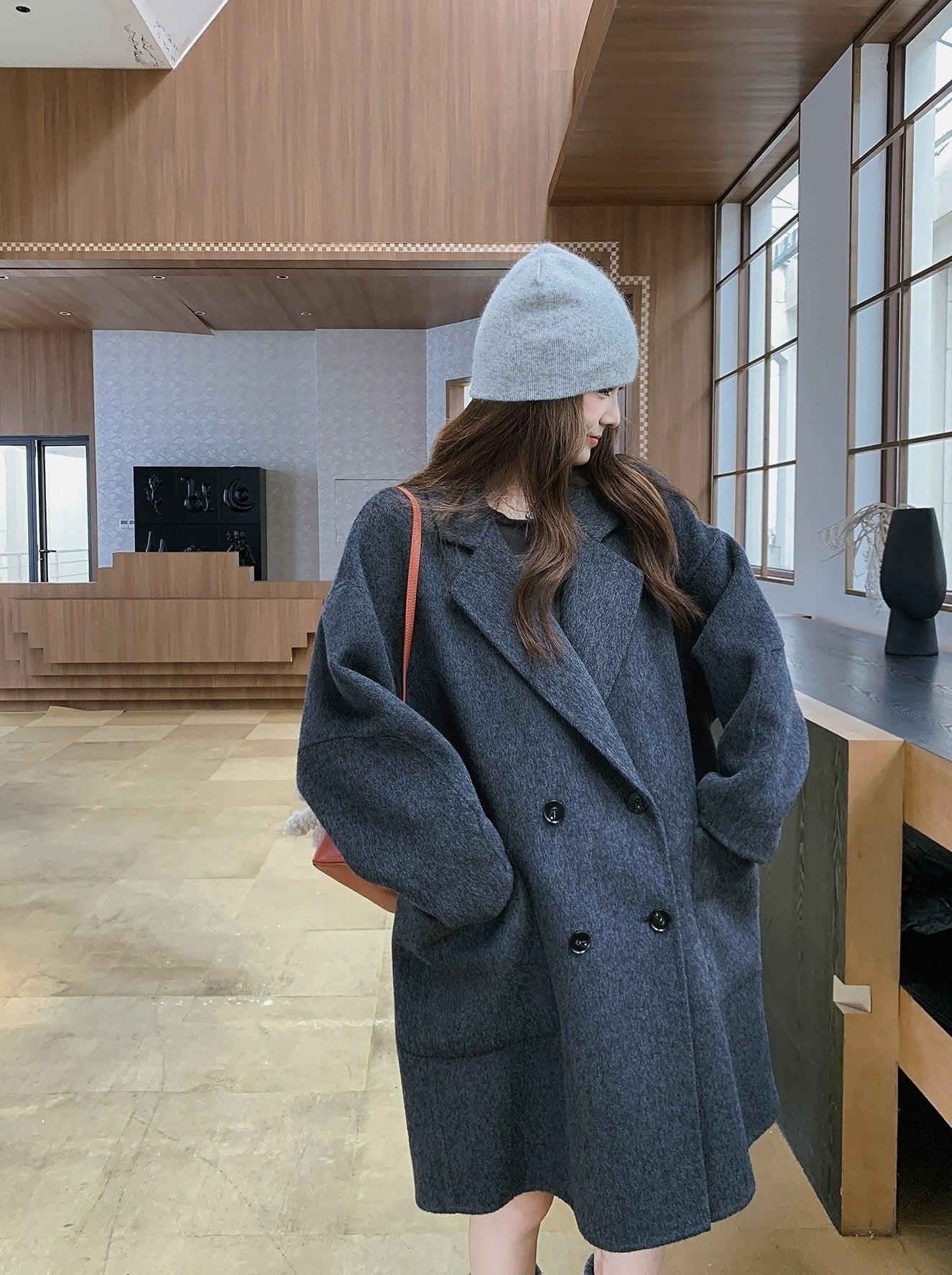 Elegant Lapel Coat Slim Fit Mid Length