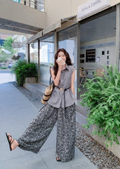 Elegant Loose Fit Sleeveless Shirt And Wide Leg Pants Set